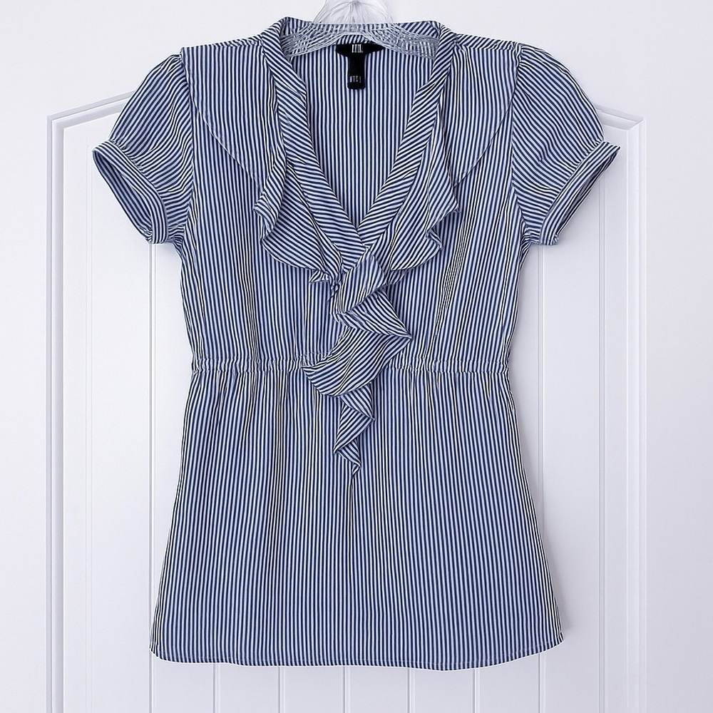 H&M Blue & White Striped Ruffle Top - Picture 2 of 8